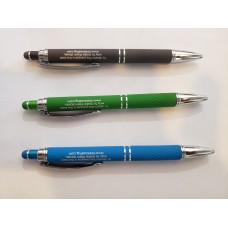 3 Bright Soft Touch Diamond Stylus Pens with Inscription, Black, Green, Blue