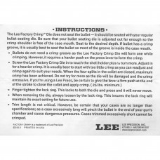 Lee Precision Factory Crimp Die Instructions .243 Winchester
